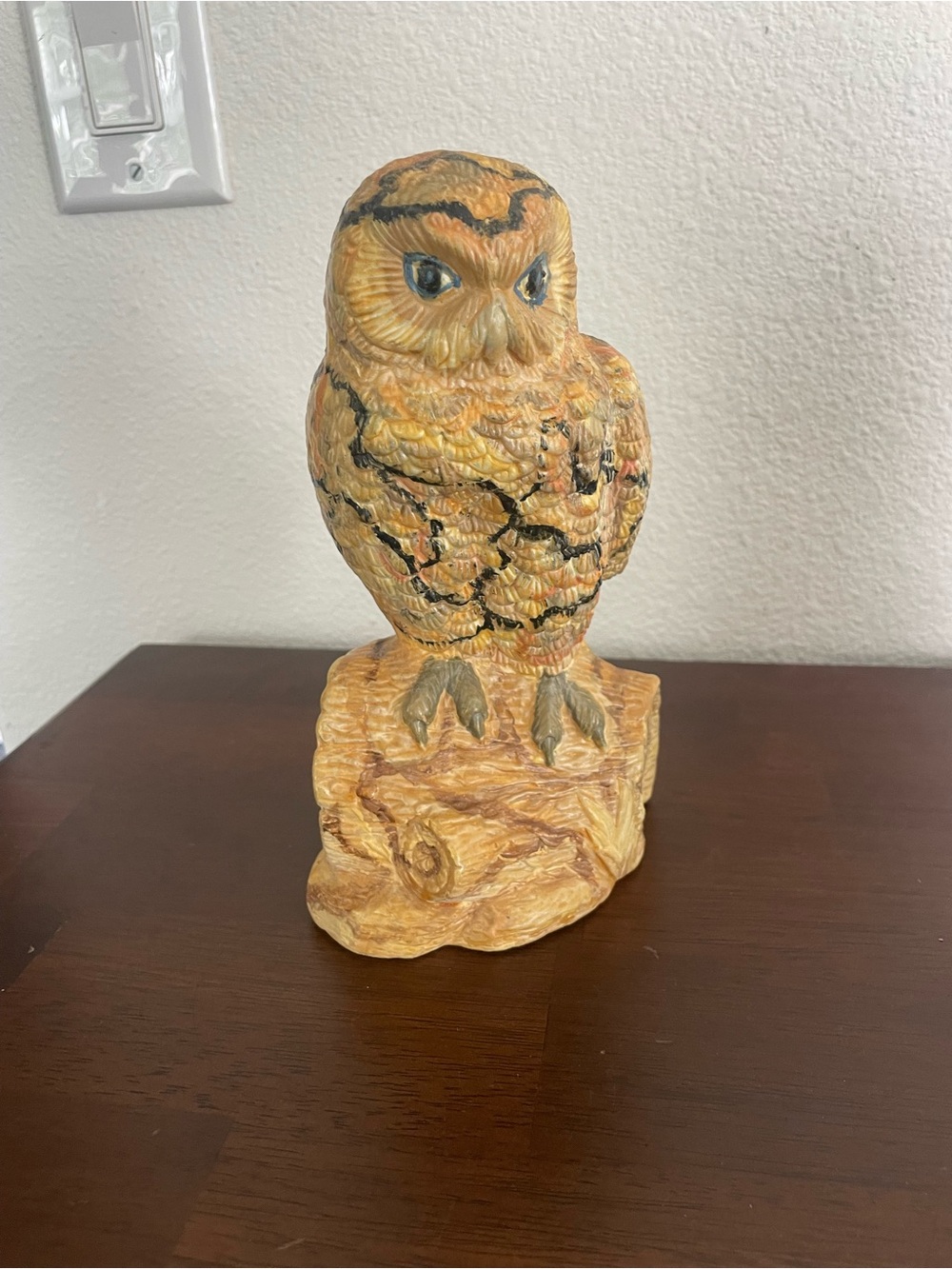 Handcrafted Owl Sculpture - Yellow-Brown Decorative Figurine, 8” high